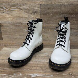 Dr. Martens White Patent Leather Combat Boots Women's Size 8